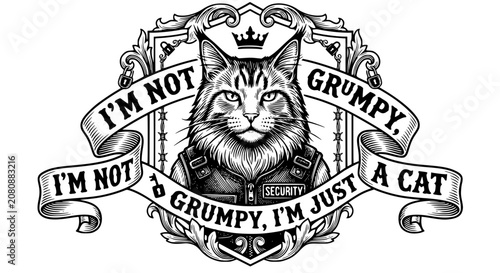 Cuadro en lienzo im not grumpy, grumpy cat, cat security, black and white cat, svg, vector illust