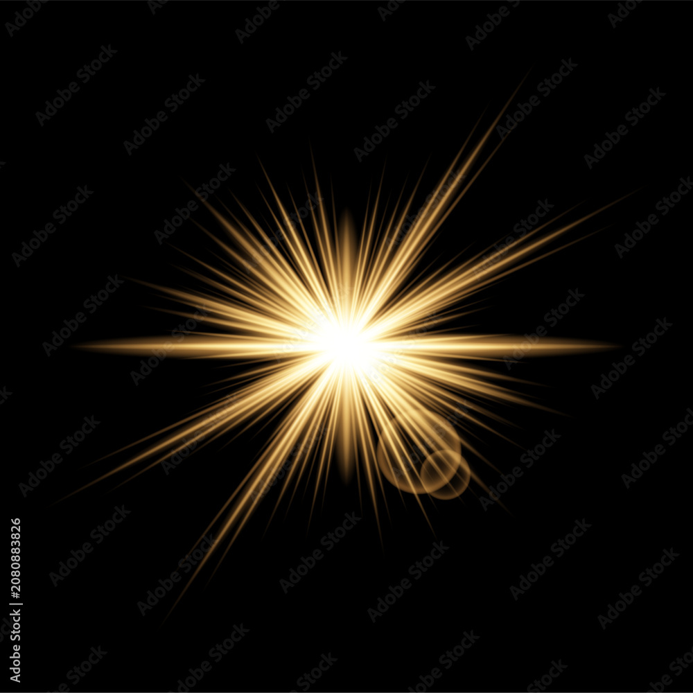 Fototapeta premium Golden Lens Flare Effect with Starburst Light
