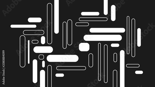 Abstract Geometric Background With White Capsule Shapes And Lines Over Black Background Vector Pattern