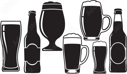 Foto Alcoholic beverages glasses and bottles vector silhouette illustration, high quality design element