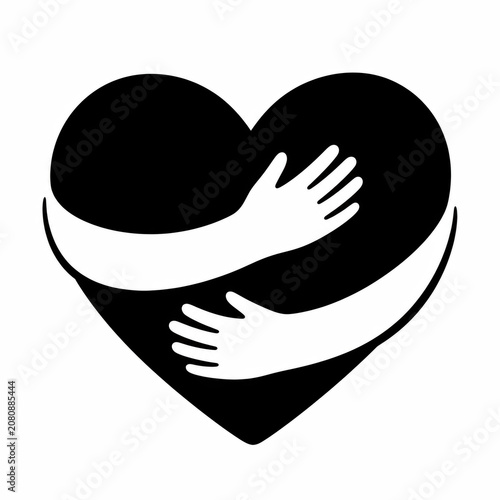 Black heart icon with hands hugging it