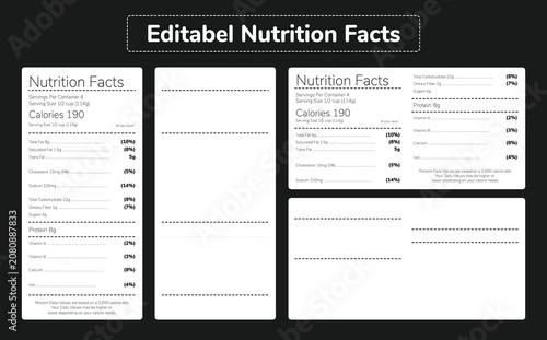 Fully editable Nutrition fact label layout with food ingredients information for packaging
