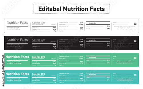 Fully editable Nutrition fact label layout with food ingredients information for packaging