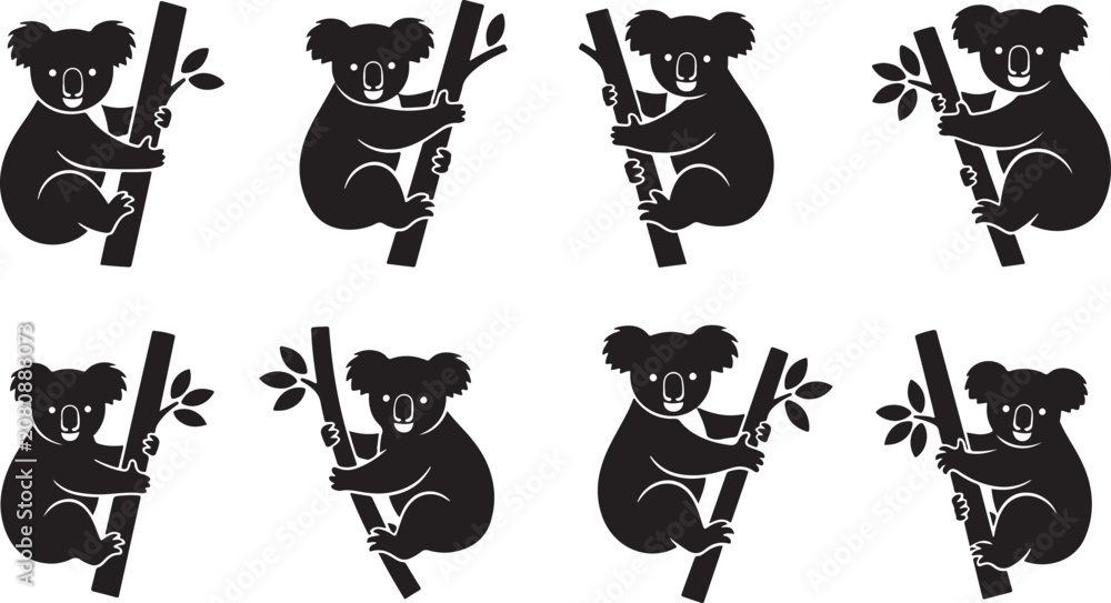 Obraz premium Koala bear silhouette set high quality vector illustration editable vector silhouette illustration.