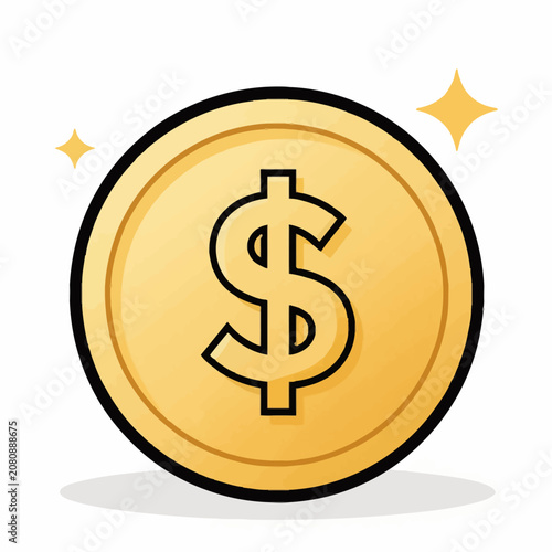 Golden dollar coin icon with sparkles.