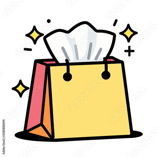 Cartoon shopping bag with tissue.