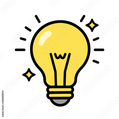 A bright yellow cartoon light bulb.