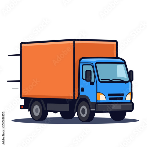 A blue and orange delivery truck.