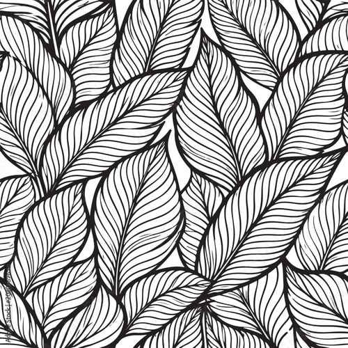 Fotografie Seamless black and white tropical leaf pattern