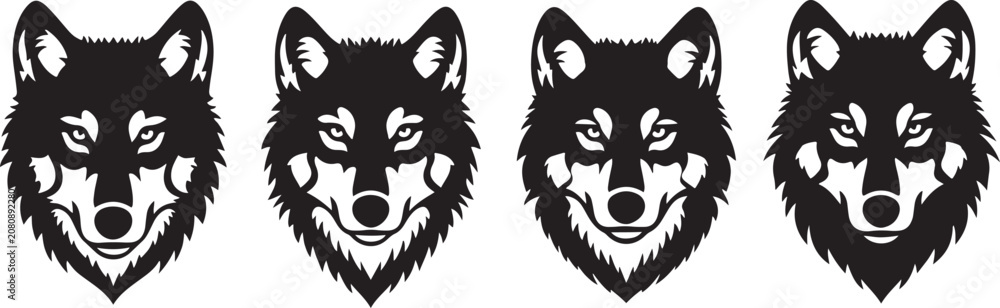 Obraz premium Wolf head portrait set collection high quality vector silhouette illustration for logo design shape.