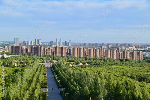 Scenic Urban Panorama of Ordos City Reflecting Rapid Development in Inner Mongolia, China