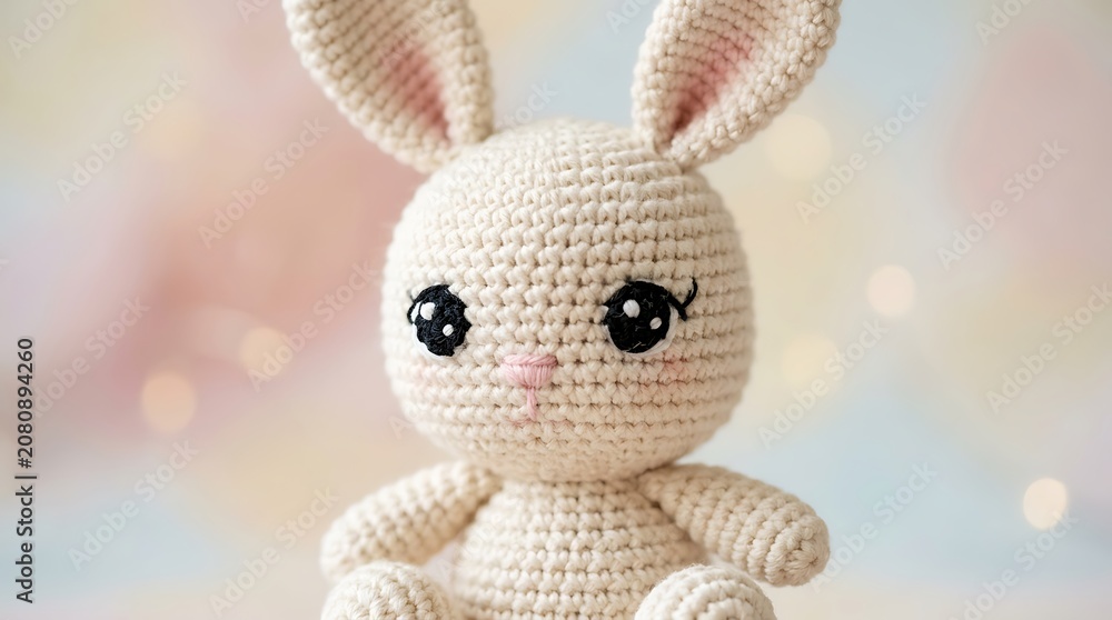 Fototapeta premium Crochet Bunny Toy With Big Eyes.