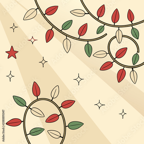 Festive holiday light garland with stars minimalist vector illustration
