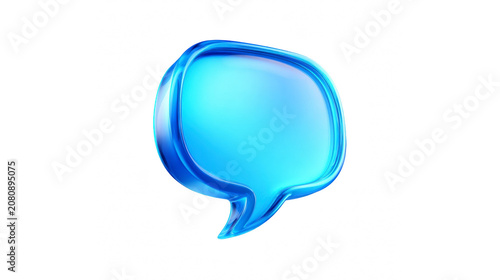 A glossy blue glass speech bubble icon featuring a smooth rounded shape and vibrant lighting