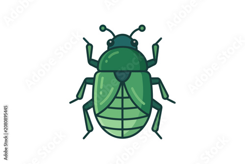 Green Beetle Flat Vector Illustration