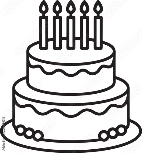 Two Tier Birthday Cake Outline Vector Icon Design