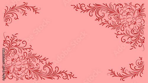 Elegant Vintage Floral Corner Border on Pink Background