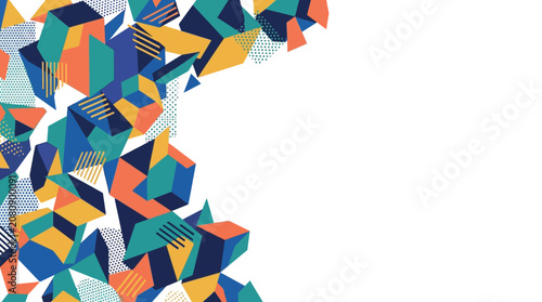 Foto Vibrant geometric shapes form a mosaic portrait on a colorful abstract background with blue orange and green hues