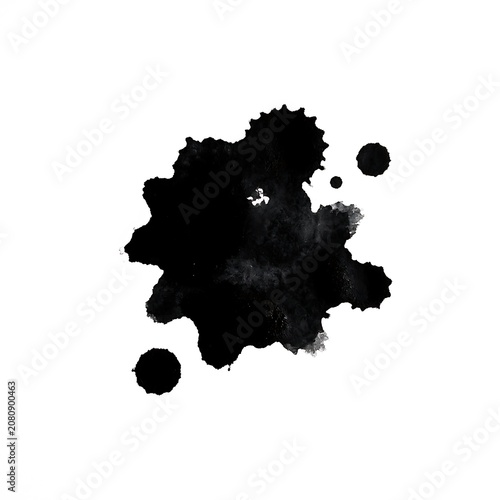 Black ink splash or watercolor stain isolated on white background