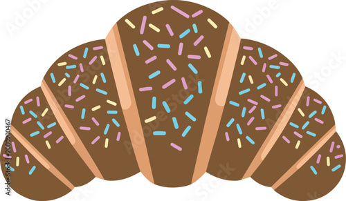 Chocolate Croissant with Colorful Sprinkles Flat Vector Illustration