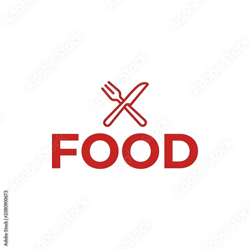 Minimalist food logo design featuring a red fork and knife icon with bold typography