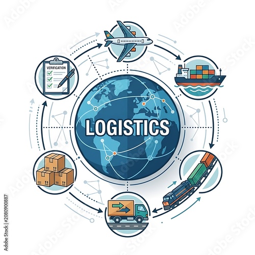 Logistics and global supply chain concept with transportation icons