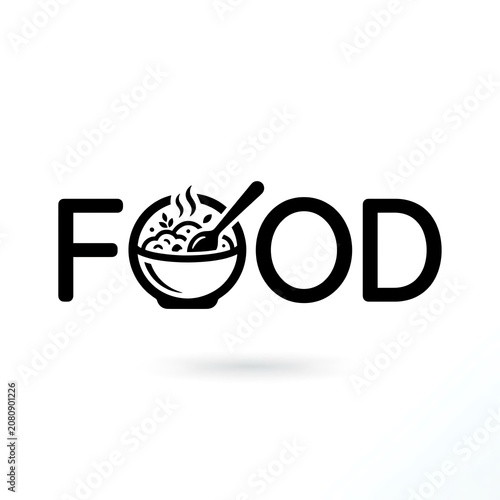Food logo design with a bowl of soup replacing the letter o isolated on white background