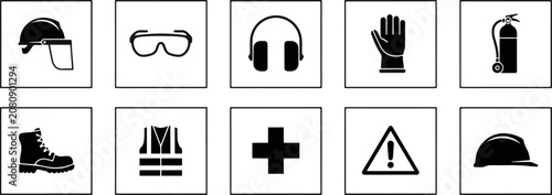 Fotografía Set of ten professional personal protective equipment safety icons for industria