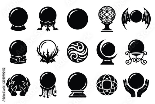Fotografía Collection of magical crystal ball silhouettes for divination and fortune tellin