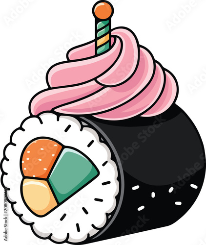 Cute Sushi Roll Cake with Pink Frosting Vector