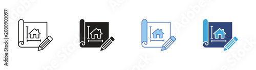 фотографія House blueprint icon set, Architectural plan symbols, Home design vector icons,