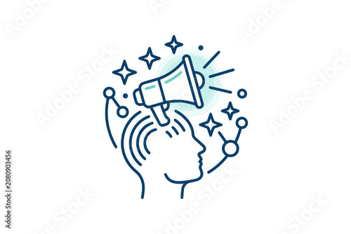 Megaphone and Human Head Silhouette Vector Illustration