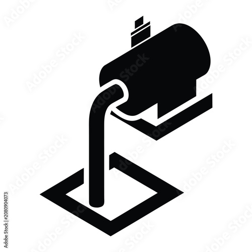 Isometric industrial water pump icon with drainage piping system