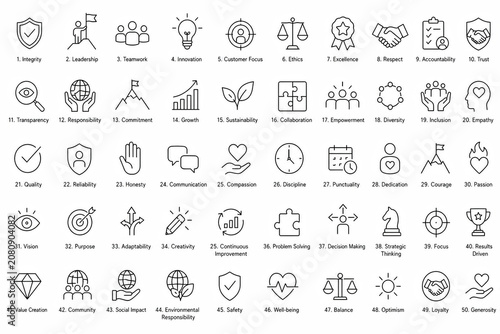Set of simple black line icons for business and technology