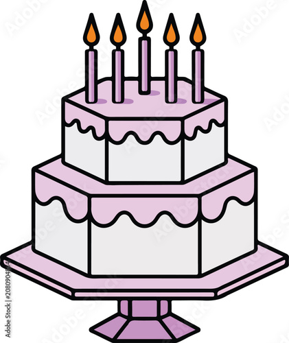 Purple Two Tier Birthday Cake Vector with Candles