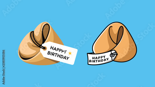 Happy Birthday Fortune Cookie Cartoon Vector Illustration Set