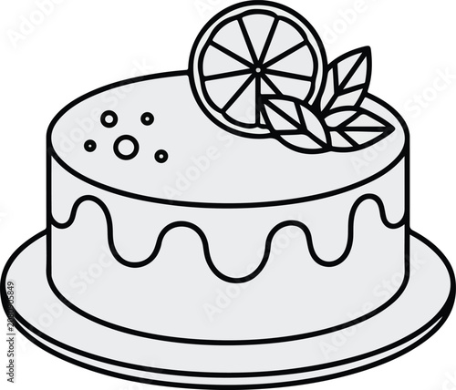Minimal Citrus Cake with Orange Slice Flat Vector