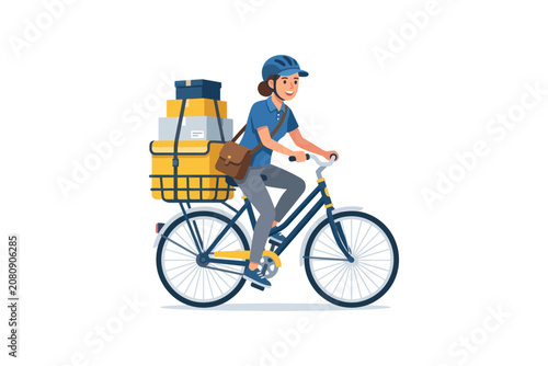 Female Bicycle Courier Vector Illustration