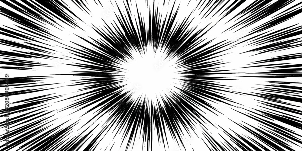 Fototapeta premium Monochrome radial speed lines comic book style effect with abstract background starburst movement illustration