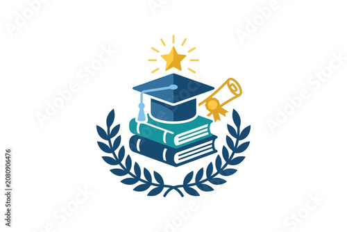 Graduation Cap and Books Vector Illustration