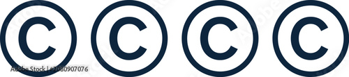 Copyright, symbol icon set, circular copyright signs, editable vector icons for intellectual property protection, legal documents, branding, and publishing.