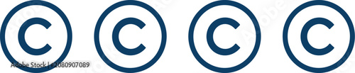 Copyright, symbol icon set, outline circular copyright icons, editable vector signs for legal notices, licensing, digital content, and brand identity.