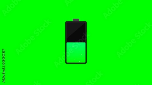 Battery charging animation with increasing energy level on green screen