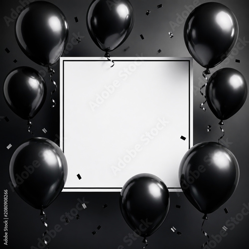 Black balloons frame with empty square card in center