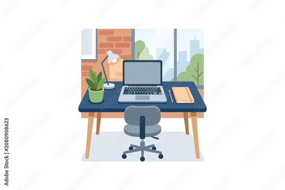 Fototapeta premium Home Office Workspace Vector Illustration