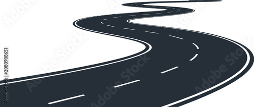 Bild auf Leinwand Winding asphalt road vector illustration, curved highway with white markings, pe