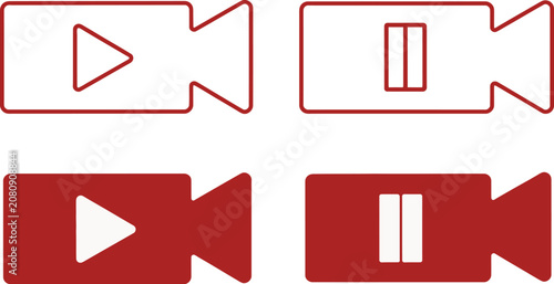 Media icon set, video player symbols, play, pause, camera, film reel, and clapperboard icons for streaming, editing, and digital content.