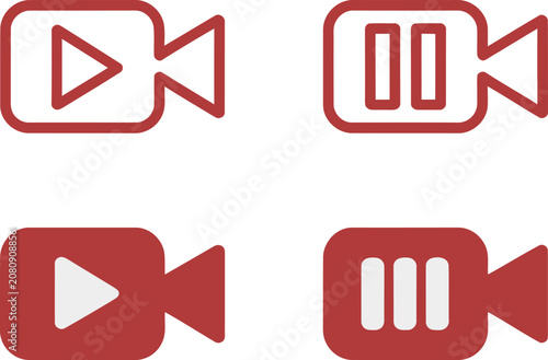 Media icon set, video symbols, play and pause buttons, camera, film reel, and streaming icons for websites, mobile apps, and user interfaces.