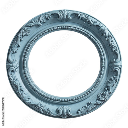 Ornate blue oval photo frame with exquisite baroque filigree details luxury vintage border asset for wedding invitation design
