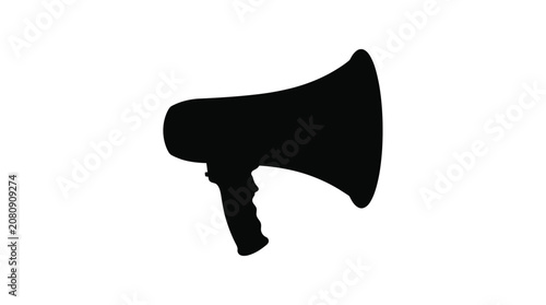 Black megaphone silhouette against a white background silhouette
